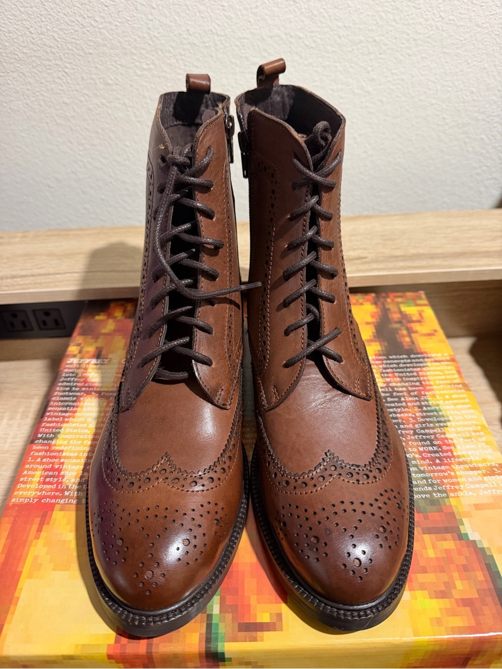 Jeffrey Campbell Brown Leather Wingtip Lace-Up Boots